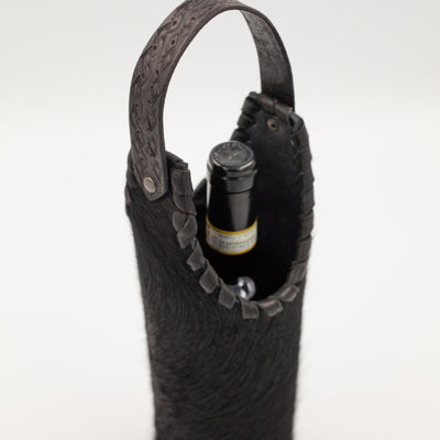 Black Cowhide Wine Tote