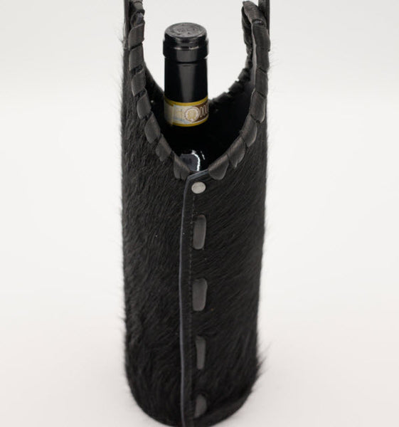 Black Cowhide Wine Tote