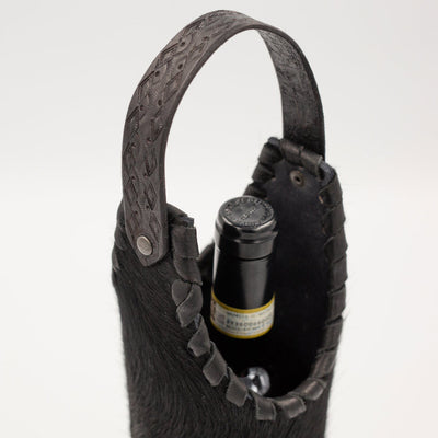 Black Cowhide Wine Tote