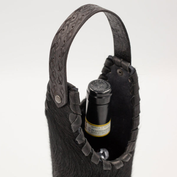 Black Cowhide Wine Tote