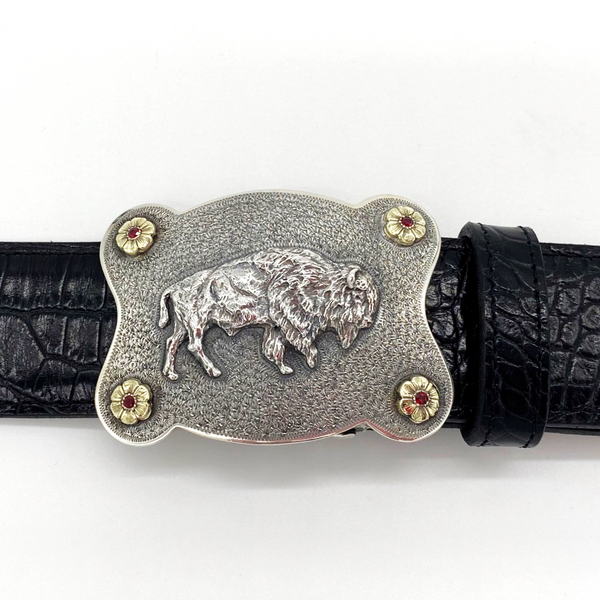 Bison and Ruby Belt Buckle