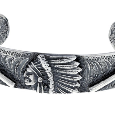 Sterling Silver Cuff Bracelet with Indian Head, Arrows & Tomahawks