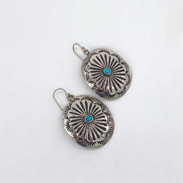 Vintage Turquoise Sterling Silver Concho Earrings