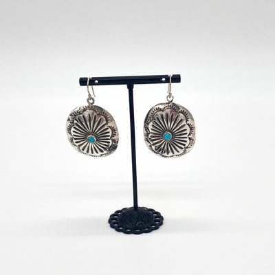 Vintage Turquoise Sterling Silver Concho Earrings