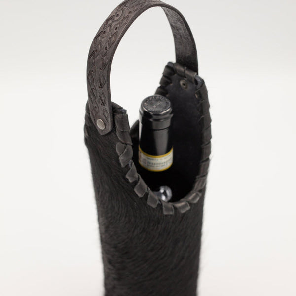 Black Cowhide Wine Tote