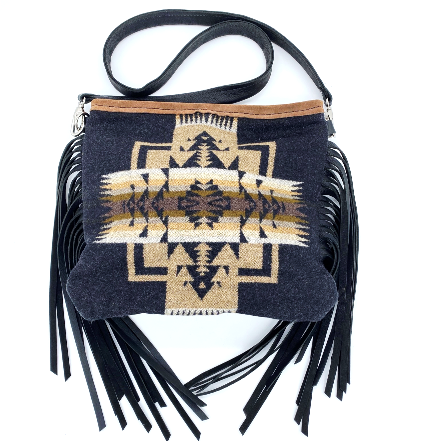 Western Style Fringe Bag in Portland Wool and Leather 