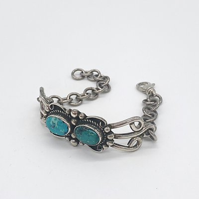 Blue Gem Turquoise Sterling Silver Link Bracelet