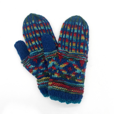 Multicolor Hand Knit Beanie and Mittens