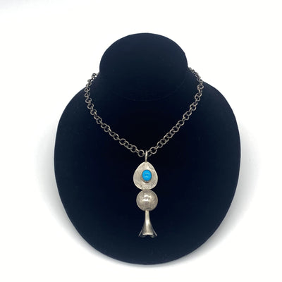Kingman Turquoise Squash Blossom Pendant Necklace