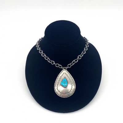 Kingman Turquoise Teardrop Pendant Sterling Silver Necklace