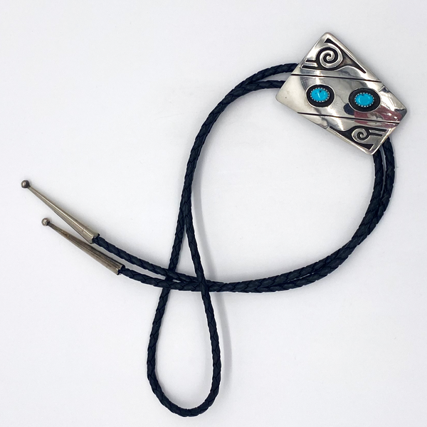 Two Stone Kingman Turquoise Sterling Silver Bolo Tie
