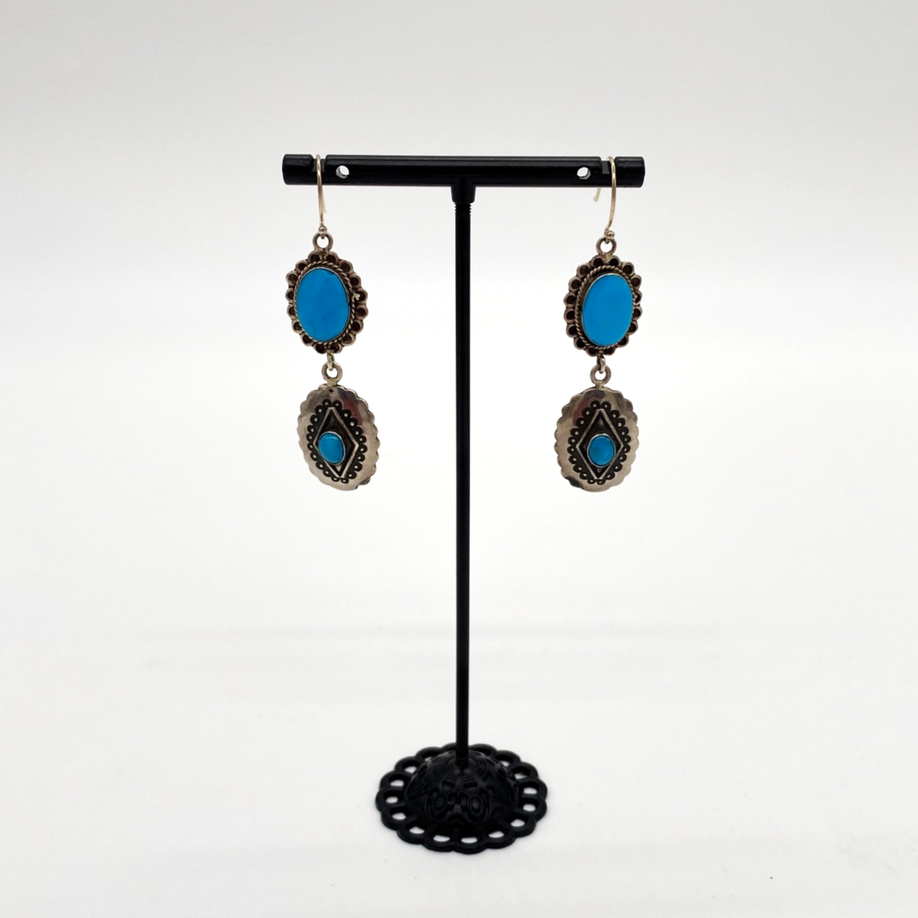 Two Tier Kingman Turquoise Concho Earrings