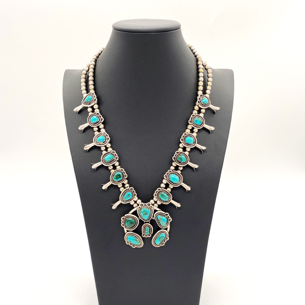 Vintage Royston Turquoise Squash Blossom Necklace