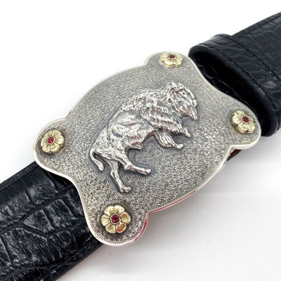 Bison and Ruby Belt Buckle
